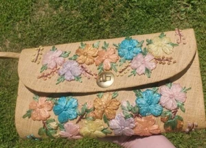 1960s Rattan Phillipine Handbag, Clutch, Vacation, Wedding, Vintage, Floral - Picture 1 of 14