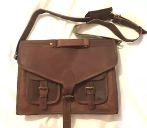 NEW HANDMADE WORLD Large Brown Leather Laptop/Messenger Bag-Lined-Shoulder strap - Picture 1 of 10
