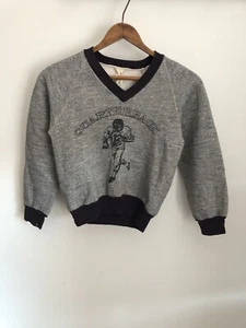 VTG 80s 90s Kids Quarterback Football Two Toned V-Neck Sweatshirt Gray Size 12 - Picture 1 of 5