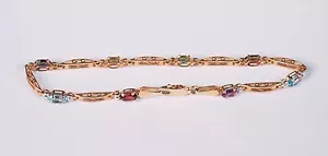 14K Yellow Gold Multi Colored Stone Bracelet, 6.5" long - Imagen 1 de 4