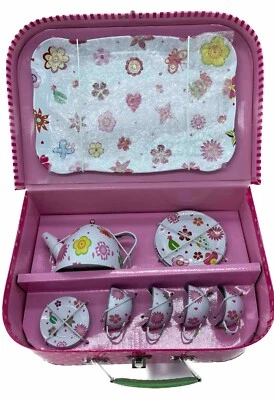 15 tlg. Teeservice im Koffer ,Zinn ,Puppengeschirr, Kinderküche, Teekanne - Bild 1 von 2
