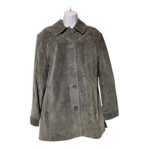 VTG Cherokee Ladies M Green Genuine Suede Leather Button Up Coat - Picture 1 of 8