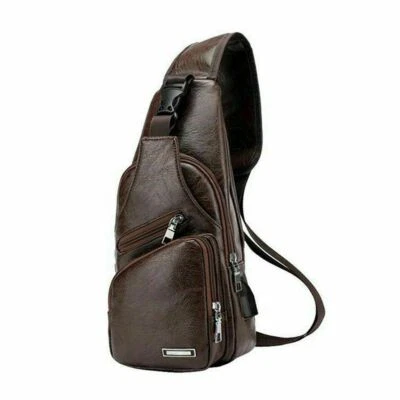 Riñoneras de cuero PU con honda para hombre mochila de carga USB  Foto 1 de 4