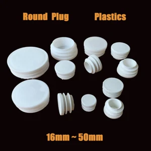 White Round Plastic Inserts Plug End Cap Blanking Pipe Plug Furnitures 16mm-50mm - Picture 1 of 3