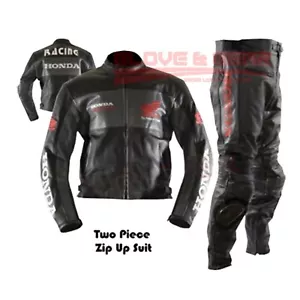 HONDA BLACK AND GREY COWHIDE LEATHER MOTORBIKE MOTORCYCLE ARMOURED 2 PIECE SUIT - Picture 1 of 4