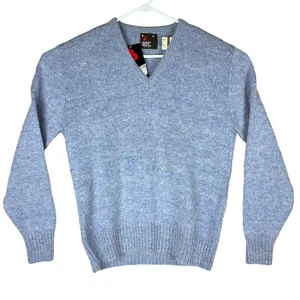 Vintage Robert Bruce Sweater Men's Small Blue V Neck Wool Blend Knit Pullover - Picture 1 of 9