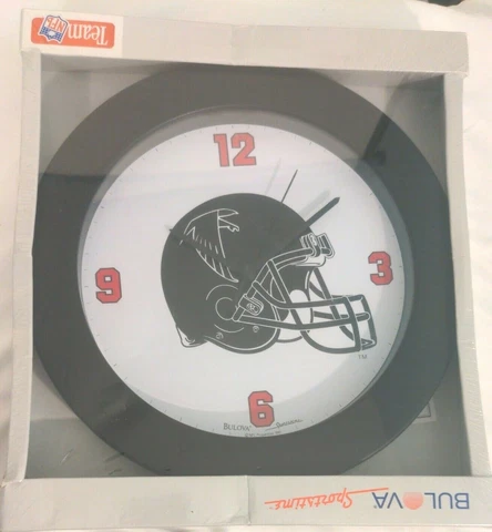 Atlanta Falcons Wall Clock 1991 Bulova Quartz Sportstime NFL New Sealed football Cover