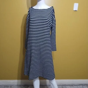 Talbots Long Sleeve Cotton Knitted Nautical Midi Dress L Coastal Classic - Picture 1 of 7