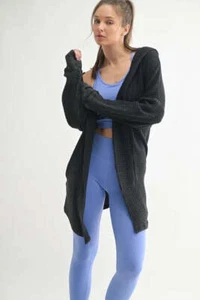 MONO B Chunky Waffle Mineral Wash Hooded Open Cardigan - Picture 1 of 7