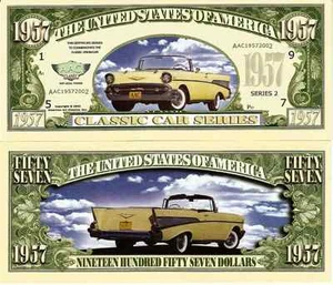 BILLETE FANTASIA DE COCHES AMERICANOS CHEVY DE 1957. - Imagen 1 de 1