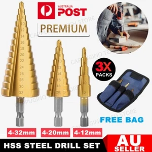 3pcs Large HSS Steel Step Cone Drill Titanium Bit Set Hole Cutter 4-12/20/32mm - Picture 1 of 12