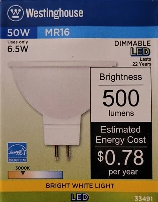 6 Westinghouse Bright White Light Bulb Dimmable 6.5W MR16 LED 500 Lumens - Image 1 of 4