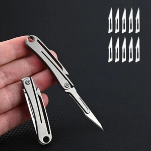 Titanium Utility Knife Scalpel Blade Pocket EDC Survival Keychain Camping Travel - Picture 1 of 12