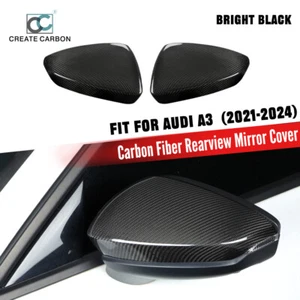 Passend für Audi A3 2021-2024 Seiten Rückspiegel Abdeckung Kappe Glanz Kohlefaser - Bild 1 von 8