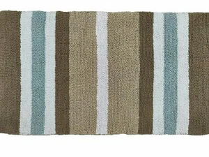 Cotton Bath Rug  20 X 36 inch Tufted Brown Stripes Large Spa Toilet Mat - Picture 1 of 2