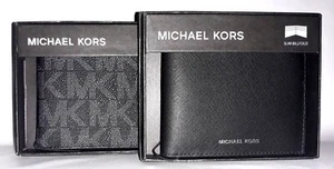 NIB MICHAEL KORS MEN BLACK JET SET OR ANDY SLIM BILLFOLD WALLET MSRP$98.00 NEW - Picture 1 of 11