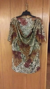 SUSAN LAWRENCE Woman short sleeve cowl neck designer blouse!  Stretchable!  1x - Picture 1 of 2