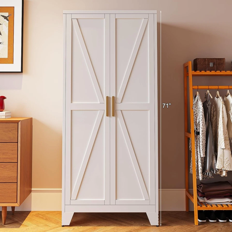 71”H Farmhouse Metal Storage Cabinet with Adjustable Shelves for Home Kitchen - Image 1 of 1