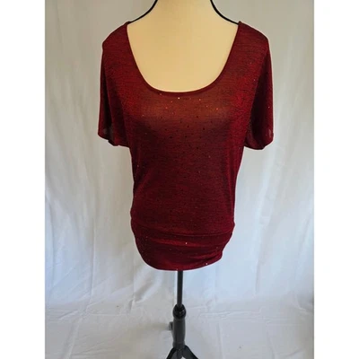 HeartSoul Women Red Sparkle Knit Top Short Sleeve Scoop Neck Blouse S - Image 1 of 4