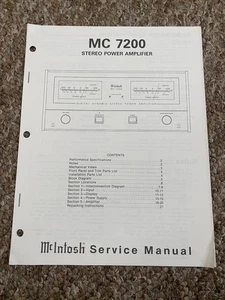 Vintage Mcintosh MC 7200 Verstärker Service Manual Information Original - Bild 1 von 1