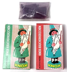 Vintage KNOX RÄUCHERKEGEL Weihnachten Räuchermann 3er Box 52 Stück rot grün lila Germany - Bild 1 von 14