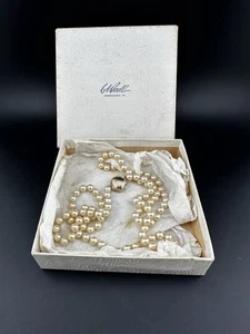 Signed Panetta faux pearl necklace single strand 29 Inch With Shell Shaped Clasp - Picture 1 of 11
