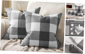 Pack of 2 Gingham Buffalo Check Plaid Throw Decorative Pillow Cover Outdoor - Picture 1 of 7