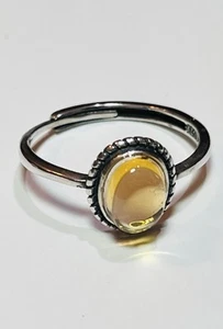 925 Sterling Silver Natural Honey Gold Cabochon Citrine Ring - Picture 1 of 14