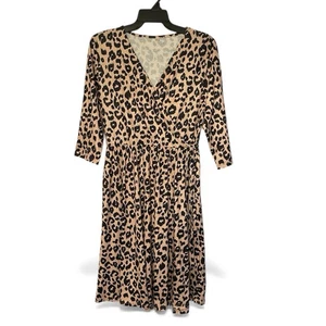 Damen Midikleid Leopardenmuster Wickeloptik XL hellbraun schwarz figurbetont dehnbar Boho - Bild 1 von 8