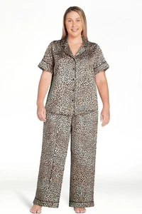 Joyspun Damen Satin Oberteil und Hose Pyjama Set, 2-teilig, Gr. XL WEISS CHETTAH - Bild 1 von 4