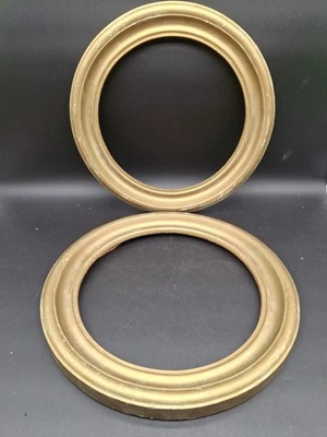 2 VTG 15" Round Frames Carved Gilded Fit 12" Plate Photo Matching Pair  - Image 1 of 4