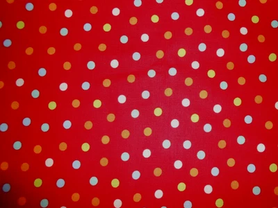 Multicolor Dots on Red BTY X 44" # 39505 by Moda Fabrics BT Yard X 44" Cotton 9 - Image 1 of 2