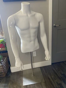 Male Mannequin Realistic Plastic Half Body Turn Dress Form Display w/Base - Picture 1 of 6