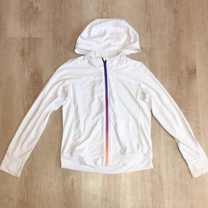Athleta Girl Zip Up White Hoodie Sweatshirt Lightweight Jacket Multicolor Zipper - Picture 1 of 8
