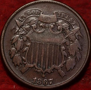 1867 Philadelphia Mint Copper Two Cent Coin - Picture 1 of 2