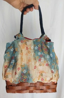 Vintage Hobo Handbag /Fabric and Rattan Bottom  - Image 1 of 4