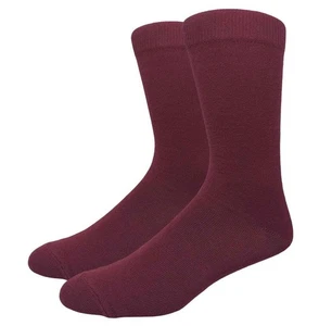 Solid Color Crew Cotton Dress Socks - Burgundy - Picture 1 of 3