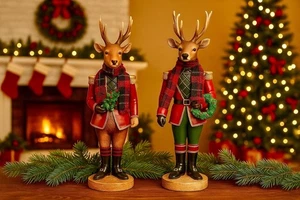 Reindeer Nutcracker SoldierFigurine – 10.75" Hand Decorated Christmas Holiday D - Picture 1 of 6