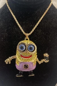 Collana Minion Betsey Johnson Jewelry Smalto Viola Cristallo Giallo Tono Oro - Foto 1 di 9