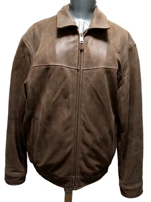 Dockers Men Brown Genuine Full Grain Leather Cotton Blend Lining Bomber Jacket L - Image 1 of 4