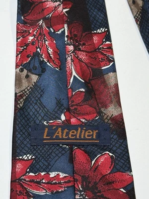 VTG L'Atelier Mens 100% Italian Silk Tie Floral Necktie 58"x 4" Made In USA - Image 1 of 3