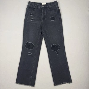 Chelsea & Violet Jeans Women's 27 Black Distressed High Rise Button Fly - Picture 1 of 8