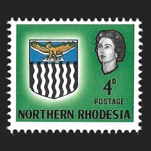 NORTHERN RHODESIA 1963 : 4d. green, Arms-shift in blue variety [MNH][SG79var] - Picture 1 of 2