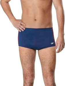 Nuevo Traje de Baño Speedo Para Hombre Pierna Cuadrada Poli Malla Traje de Entrenamiento TALLA 32 Rojo y Azul - Imagen 1 de 2