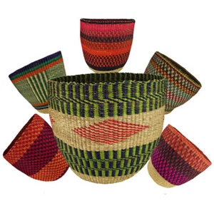 Original Ghana Bolga Korb Dekorativer Aufbewahrungskorb Fair Trade - Bild 1 von 3