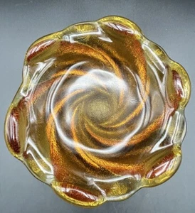 Fenton Honey Amber Swirl Ashtray Bowl Textured Free Form Art Glass VTG 8” - Picture 1 of 6