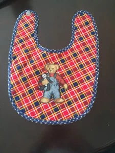 Baby Bib Handmade Cotton Appliqued Bear - Picture 1 of 3