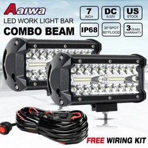 2pcs 7 INCH Tri-row LED Light Bar Spot Flood Work Pods Off-Road UTV 4WD+ Wiring - Picture 1 of 12