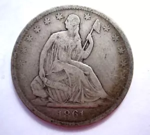 1861-O SEATED LIBERTY HALF DOLLAR 50C NEW ORLEANS MINT CIVIL WAR ERA DATE - Picture 1 of 2
