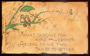 HUMOR Leather Postcard 1900s Romantic Birds - Picture 1 of 2
